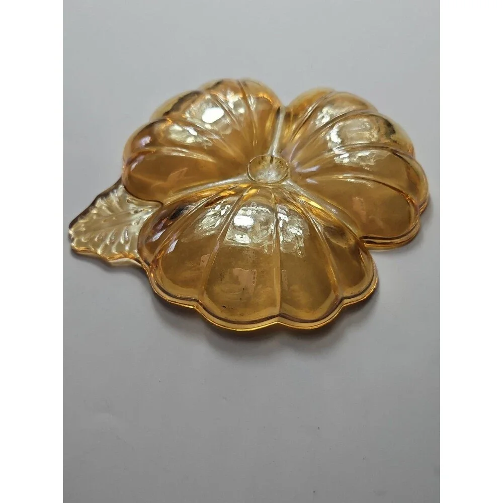 VTG Depression Carnival Glass Iridescent Marigold Gold 3 Leaf Clover Candy Dish